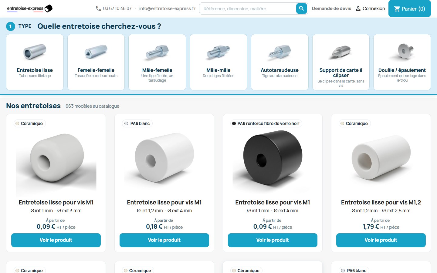 Catalogue du site Entretoise Express